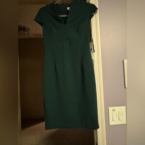 Calvin Klein Deep Emerald V-Neck Cap Sleeve Midi Dress